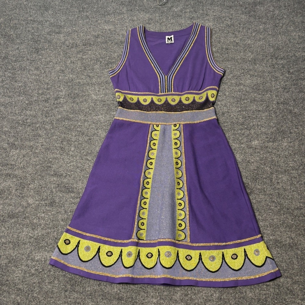 Renouned M Missoni Dress Womens 40 Purple Metallic Knit Scallop Geometric Mini
